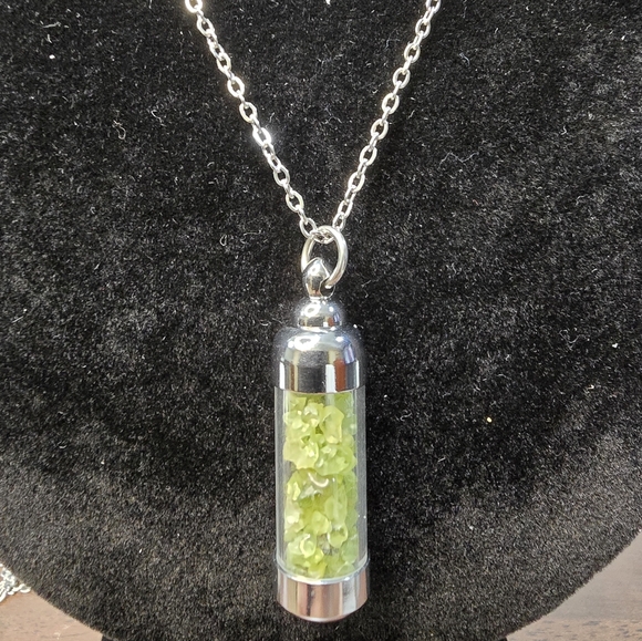 Jewelry - Peridot Crystal Chips Vial Pendant Necklace